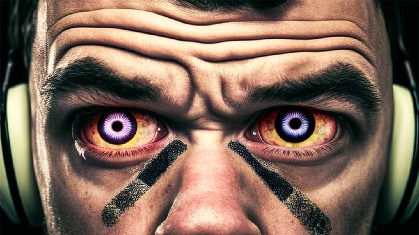 Young man injuried eye, gamers eye, eye strain caused by gaming