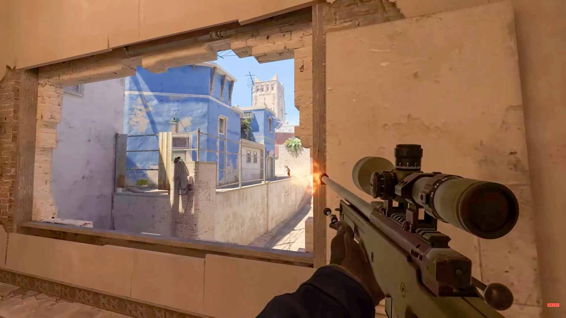 CS2 mirage, CT player shooting an awp in window, Counter strike 2