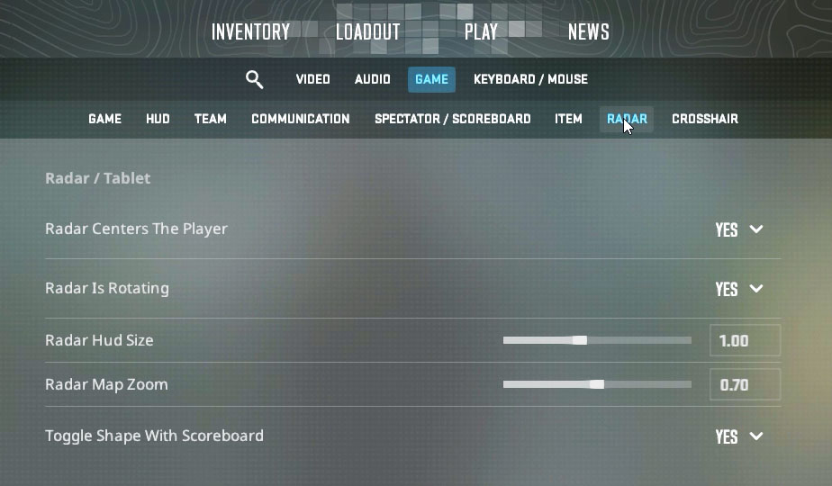 CS2 radar settings in game menu